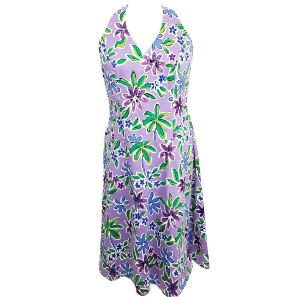 Michelle Antonelli 8 Halter Dress Purple Floral